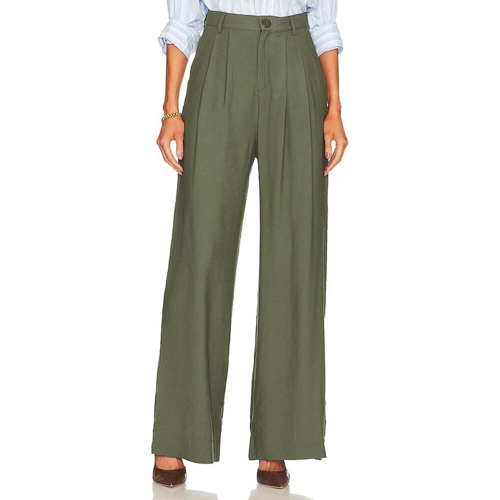 Revolve NONchalant Fabi Wide Leg Pleated Trouser Pant Olive Green Size Small